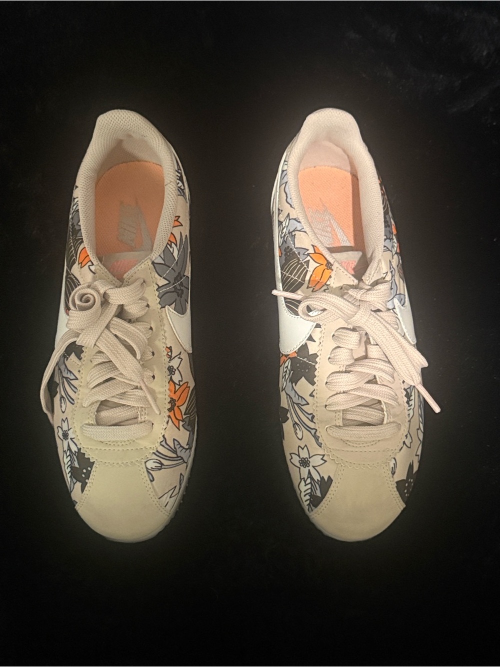 Nike Women’s Floral Print Sneakers in Cream and Orange Accents